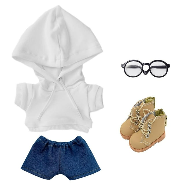 Niannyyhouse Sudadera con Capucha Sólida Suelta Jeans Gafas Zapatos De Cuero Altos 10 Cm 15 Cm 20 Cm Ropa De Muñeca De Felpa Peluche Suave Accesorios De Vestir (A2 20 Cm)