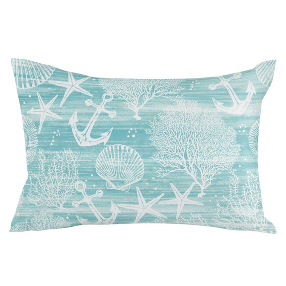 Teal Anchor Nautical Throw Pillow Cover 12 x 20 Inch Decorative Pillow Cover Coastal Beach Coral Starfish Lumbar Pillowcase Seasonal Rectangle Cushion Case for Couch Sofa Bed Living Room