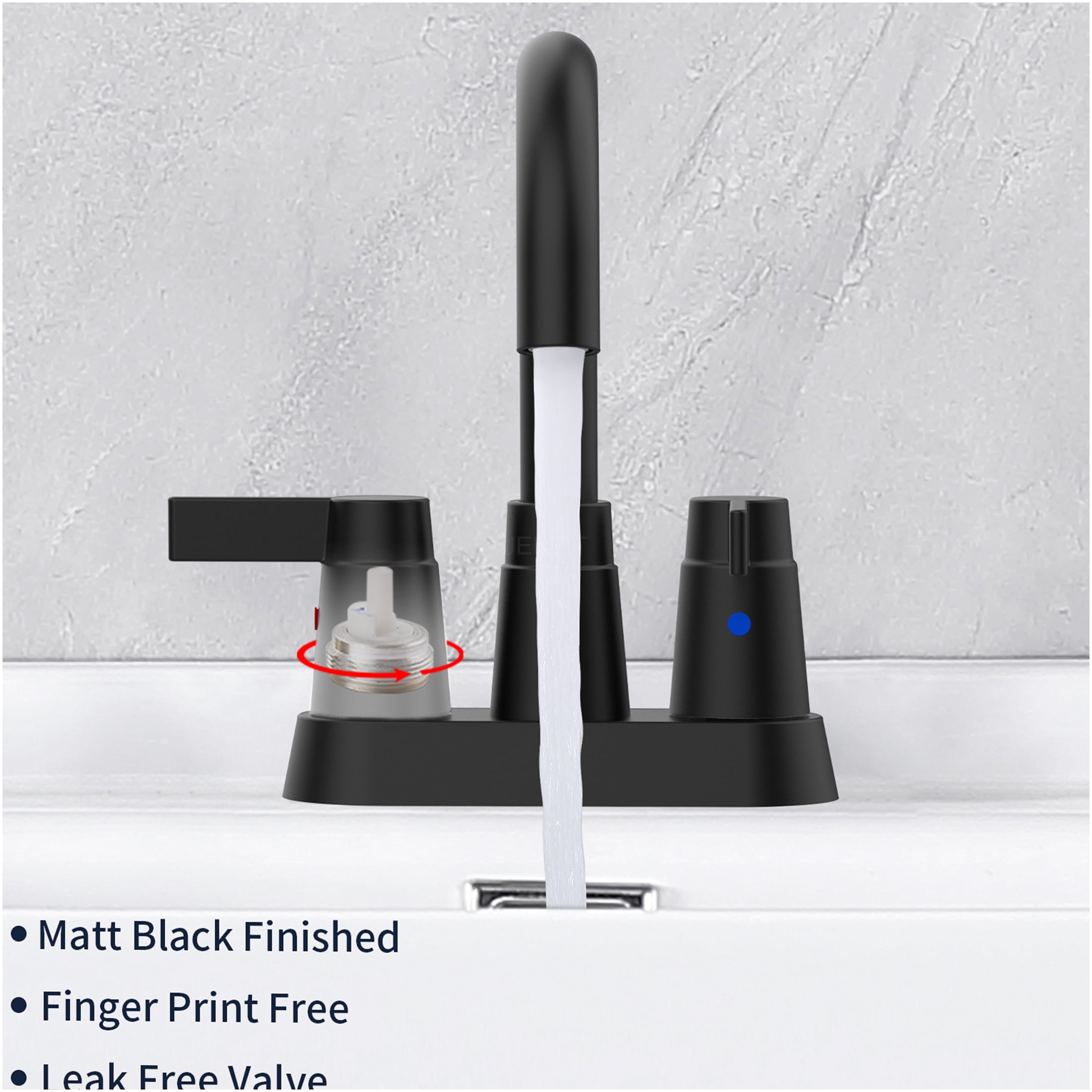 JERFIT Modern 2-Handle Centerset Bathroom Sink Faucet with 360° Swivel Spout, High Arc Matte Black 4" 3-Hole Deck Mount Faucet