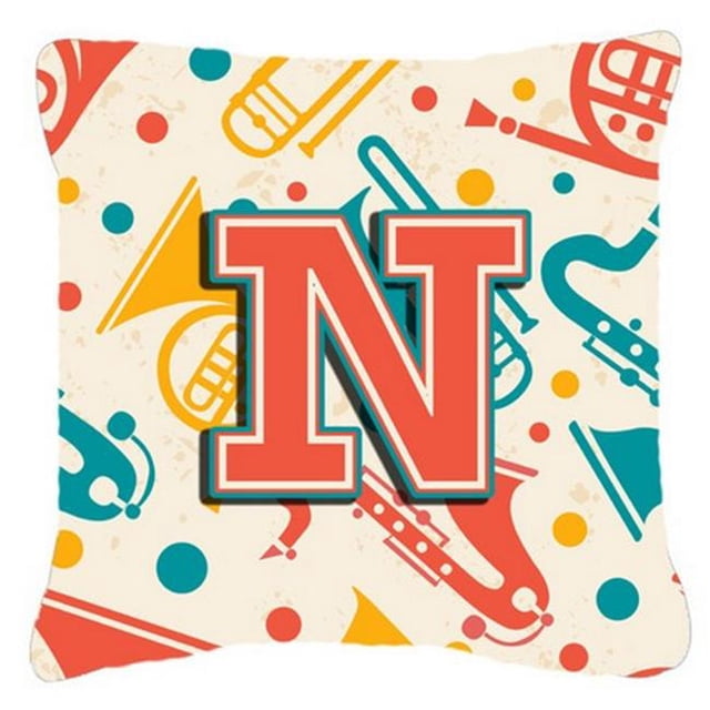 Carolines Treasures CJ2001-NPW1414 Lettre N Rétro Sarcelle Orange Instruments de Musique Initial Toile Tissu Coussin Décoratif