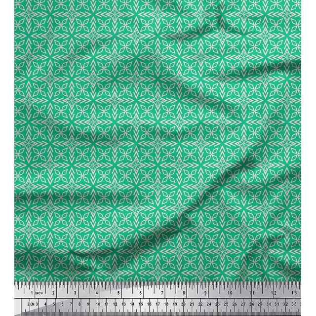 Soimoi Green Poly Georgette Fabric Arrow & Diamond Geometric Decor Fabric Printed Yard 42 Inch Wide