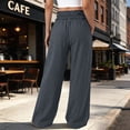 thumbnail image 5 of Mifsaly Flowy Linen Pants for Women Smocked High Waisted Palazzo Pant Comfortable Loose Fit Summer Beach Clothes with Pockets Dark Gray,L, 5 of 9