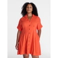thumbnail image 2 of Time and Tru Women's Linen Pleated Waist Fit And Flare Mini Shirt Dress, Sizes XS-XXXL, 2 of 6