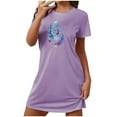 thumbnail image 1 of Mrat Jupe de Pyjama pour Mariée Robe de Nuit Manches Courtes Chemise de Nuit Décontractée Imprimée Robe de Nuit Ample Confortable S-92 Violet P, 1 of 7