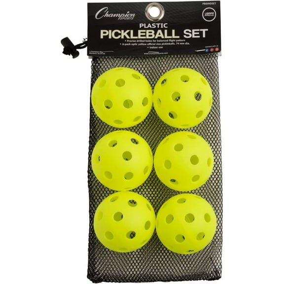 Champion Sports Pickleball Balls: Official Size Recreational and Tournament Pickleballs - Yellow Pickleball Ball Set for Outdoor and Indoor Courts - 6 Count (Pack of 1)