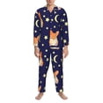 thumbnail image 3 of Salouo Corgi Lying With Moons And Stars Print Button-Front Long Sleeve Pajama Set for Men, Soft 2Pjs Men's Long Sleeve Sleepwear-Large, 3 of 7