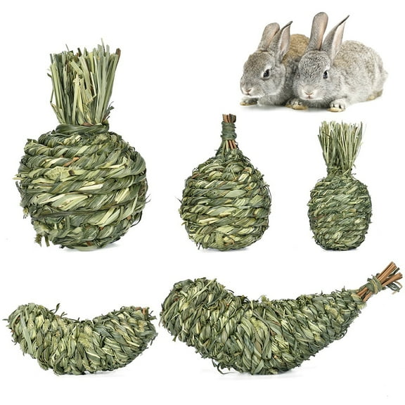 5-Pack Natural Timothy Hay Rabbit Toys - Chew balls for Rabbits, Guinea Pigs, Chinchillas, Hamsters & Small Animals, Eco-Friendly Chewing & Rolling Activity Toys