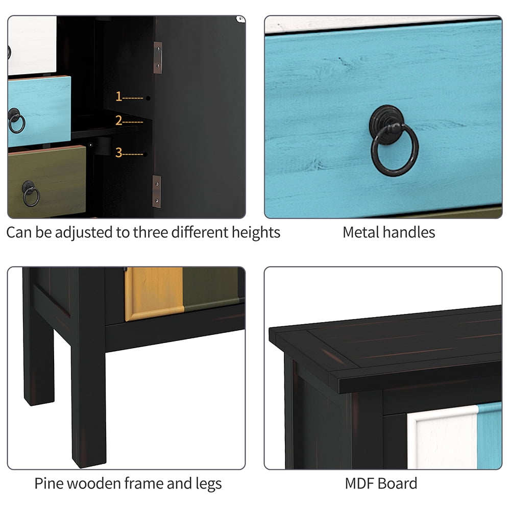 Lowestbest Colorful Pine Wooden Console Table, Sofa Table with Four Drawers and Two Large Cabinets (Black) Lowestbest Colorful Pine Wooden Console Table, Sofa Table with Four Drawers and Two Large Cabinets (Black)