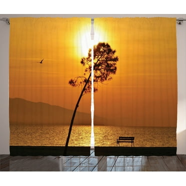 Ambesonne Orange Curtains 2 Panel Set, Romantic Sunset Twilight, 108" x 90", Orange