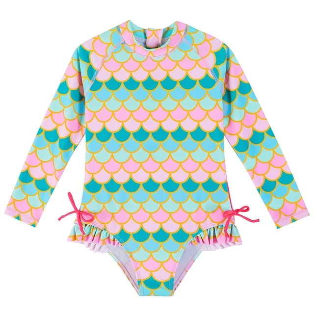 MIASHUI Maillot de Bain une Pièce pour Filles, Manches Longues, Rouge, 2-3 Ans