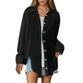 thumbnail image 2 of ZJXFGS Womens Button Down Shirts Linen Cotton Gauze Tops Loose Fit Boyfriend Shirts for Women Fall Button Down Shirts Black L, 2 of 5