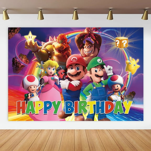 Anime  Mario Happy Birthday Cartoon Theme Backdrops Banner Birthday Party Decor Supplies,5.9x3.6ft