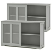 Costway 2-Door Stackable Buffet Sideboard Set of 2 with Sliding Tempered Glass Doors Grey
