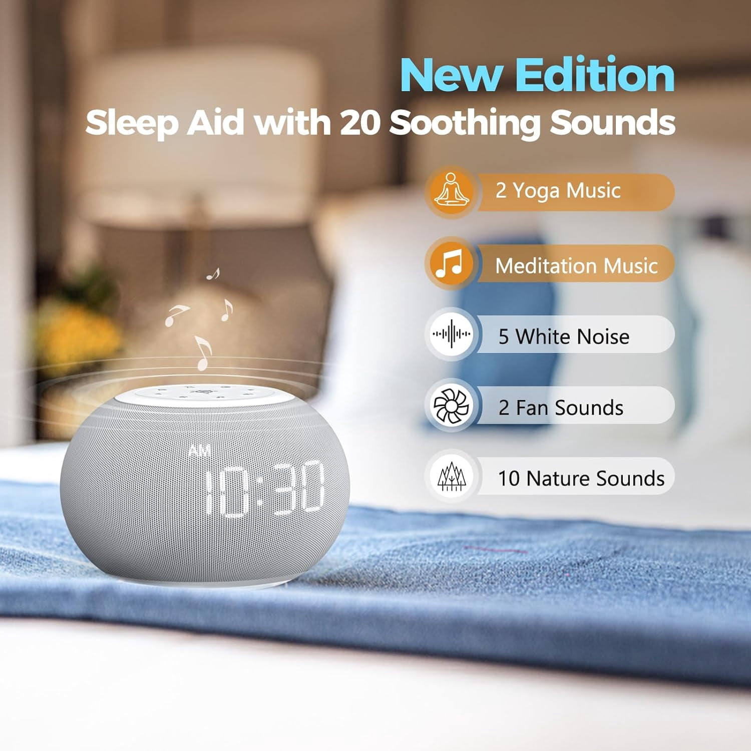 Auto-Dimmable Sound Machine with Night Light, 20 Soothing Sounds, LED Digital Display, Sleep Timer, Precise Volume Control, White Noise Soother for Baby, Adults, Bedrooms