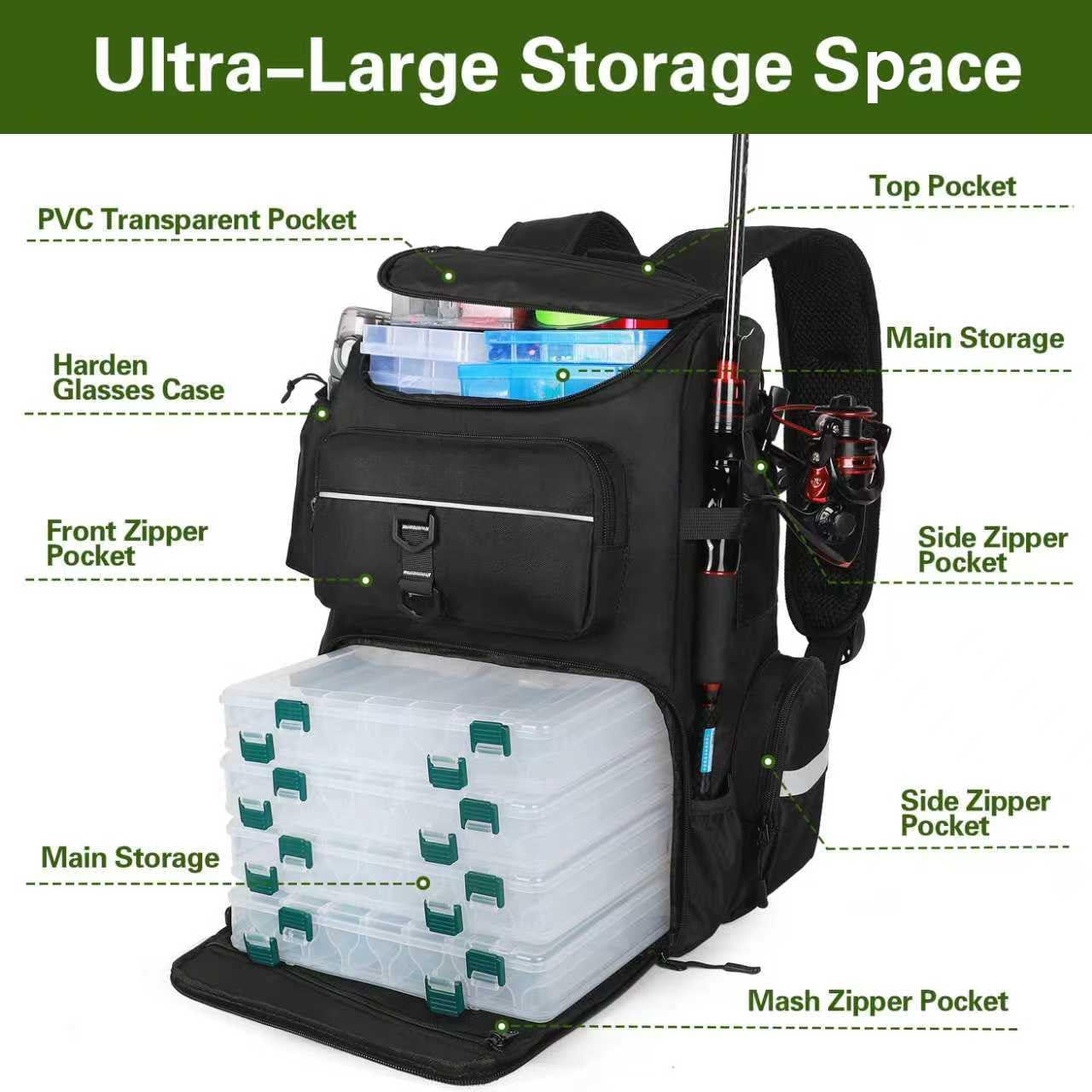 Large Fishing Backpack  Waterproof Bag With Rod Holders 45l Tackle Box Gear Gifts For Men