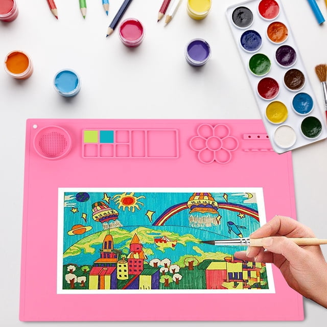 Reusable Silicone Art Pad – Washable Drawing Board with Color Blending Palettes for Kids