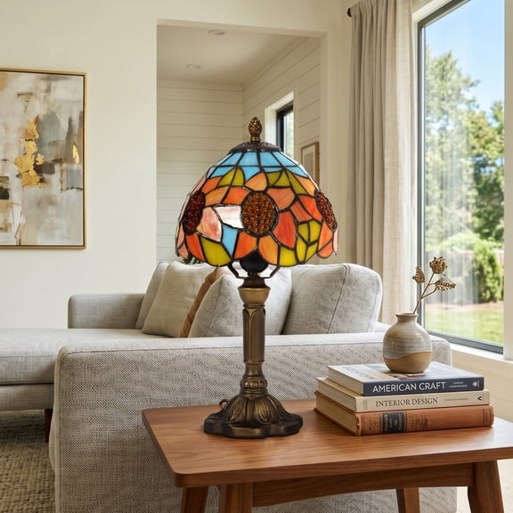 LUOLAX 8-Inch Retro European Sunflower Table Lamp, Retro European Sunflower Table Lamp, Sunflower Shape Table Lamp, Bedroom Nightstand Living Room Decorative Table Lamp