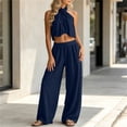 thumbnail image 2 of Two Piece Sets for Women Dressy Casual Plus Size Summer 2026 Solid-Color Sleeveless Top Pocket Elastic Waist Pants Sets, 2 of 7