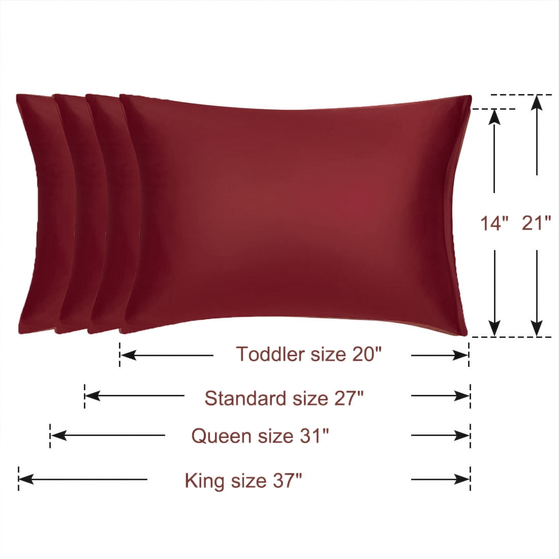 Unique Bargains 2 Pack Silky Satin Pillow Cover Cases Wine Red 21" x 31"