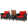 thumbnail image 1 of Gymax Ensemble de Conversation en Rotin pour Patio 3 Pcs Ensemble de Meubles d'Extérieur avec Coussins Rouges, 1 of 6