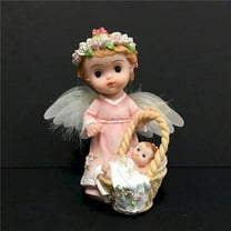 Pink Cherub with Fibre Optic Wings Holding A Baby Figurine