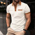 thumbnail image 2 of YDLCAFD Men's Colour Block Chest Pocket Short Sleeve Button Down T Shirt Top, 2 of 5