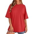 thumbnail image 5 of Womens Short Sleeve T Shirts Summer Trendy Tops Casual Solid Crew Neck Loose Fit Basic Tees Red 2XL, 5 of 5