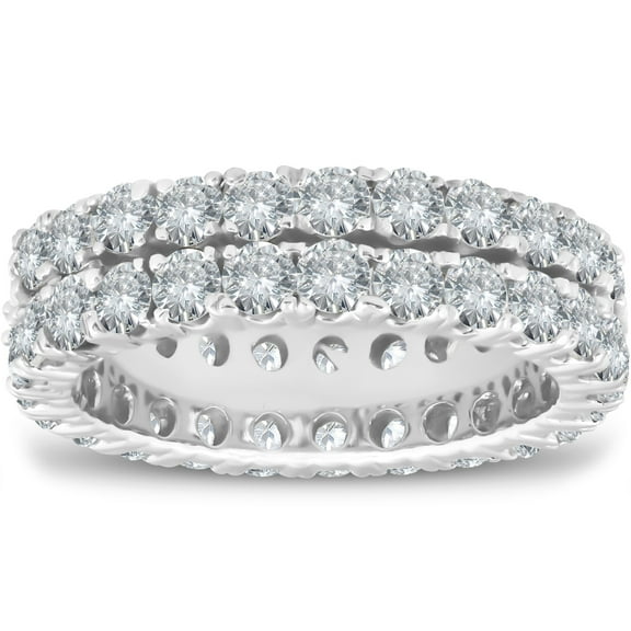 Pompeii 3 1/2 ct Diamond Double Row Eternity Ring Womens Wedding Band 14k White Gold