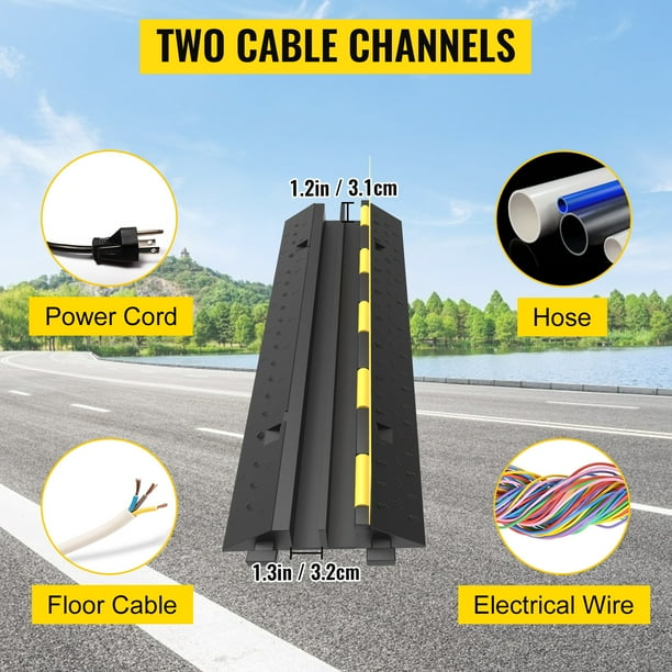 Rampa protectora de cable VEVOR, 5 paquetes de 2 canales, joroba de velocidad, tope de velocidad modular de goma nominal de 11000 libras de capacidad de carga, rampa de cable de pr