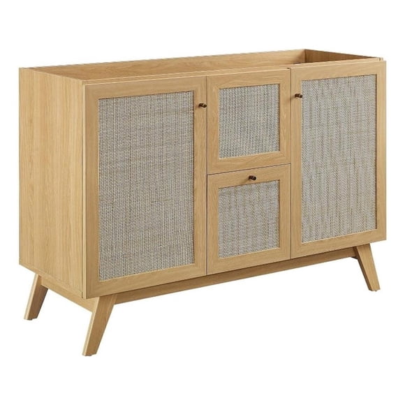 Pemberly Row 48" Wood Single or Double Sink Comp Bathroom Vanity Cabinet in Oak