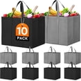 thumbnail image 1 of Bolsas reutilizables para la compra, paquete de 10, grandes y plegables, ecológicas, con asa larga para comprar comida y ropa (gris y negro)., 1 of 5