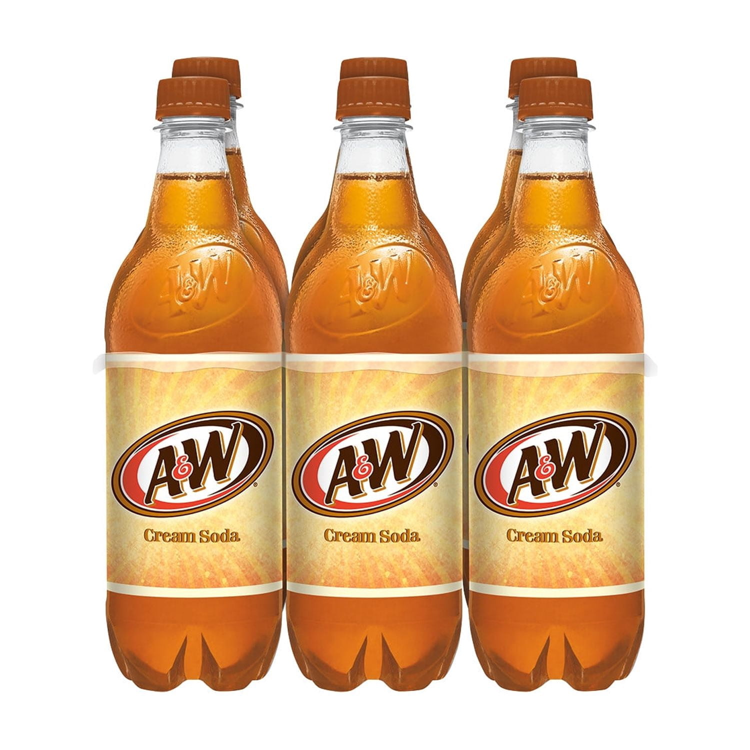 (4 pack) A&W Cream Soda Pop, 16.9 fl oz, 6 Pack Bottles