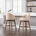 thumbnail image 3 of Swivel Bar Stools Set of 2, Counter Height Bar Stools, Retro Bar Chairs with Rivets and Curved High-Back, Solid Wood Barstools with Footrest for Kitchen Island, Dining Room, Apricot+PU, 3 of 8