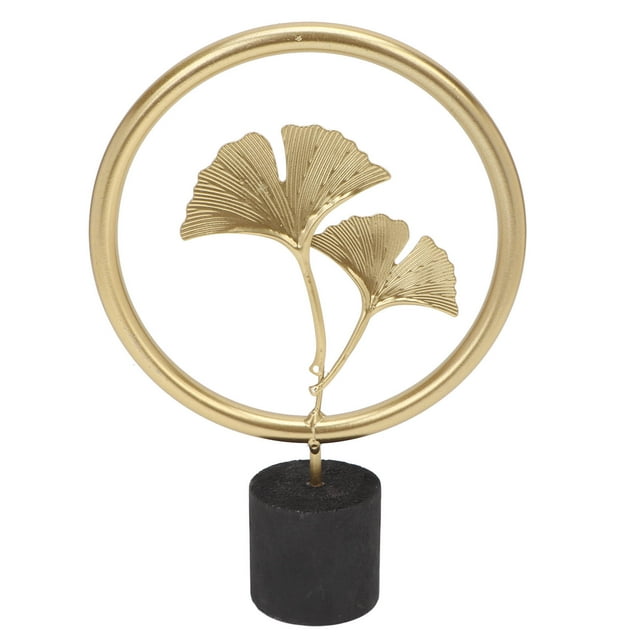 Ginkgo Leaf Figurine, Wooden Base Elegant Metal Leaf Sculpture For Tabletop