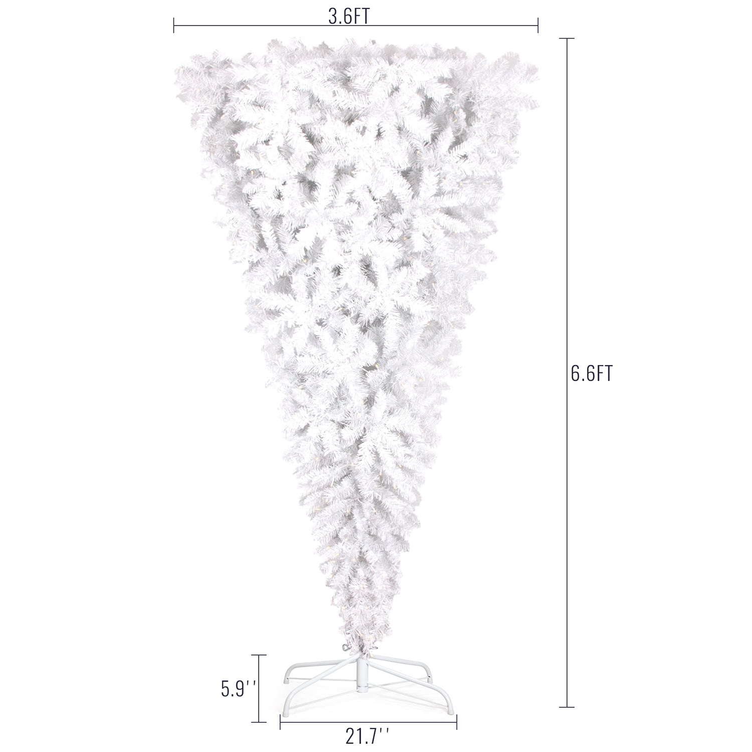 Kadyn Upside Down White Christmas Tree, Xmas Tree with LED Warm White Lights, Pre-Lit Artificial Full Christmas Tree with Reinforced Metal Base & Easy Assembly 6.6ft, w/1,200 Lush Branch Tips, White