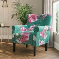 thumbnail image 2 of BELLEZE Modern Accent Chair for Living Room, High Back Linen Armchair with Wooden Legs, Upholstered Wingback Side Chair Padded Armrest Single Sofa for Living Room, Bedroom - Allston (Green & Flower), 2 of 7