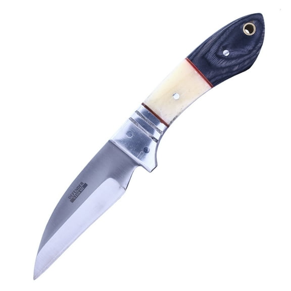 Defender-Xtreme 7"" Bone & Wood Handle Stainless Steel Hunting Knife With Leather Sheath