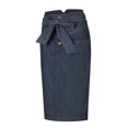 thumbnail image 5 of Franhais Fashion Women Denim Skirt High Waist Slim Temperament Solid Color Button Closure Tie-Up Mid-Length Skirt with Belt, 5 of 7