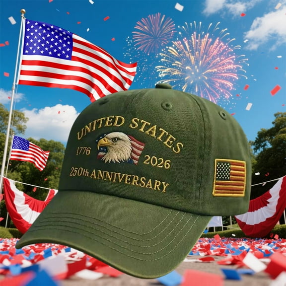 250 Anniversary Hat, USA 250th Anniversary Baseball Cap, Adjustable Patriotic Printed Baseball Cap with Bald Eagle, Retro Washed Cap