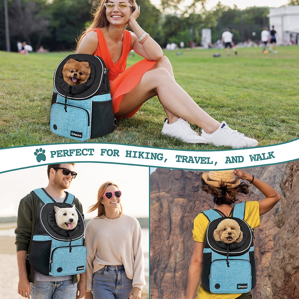 PetAmi Dog Front Carrier Backpack, Adjustable Dog Pet Cat Chest Carrier Backpack, Ventilated Dog Carrier for Hiking Camping Travel, Small Medium Dog Puppy Large Cat Carrying Bag, Max 10 lbs, Teal Blue