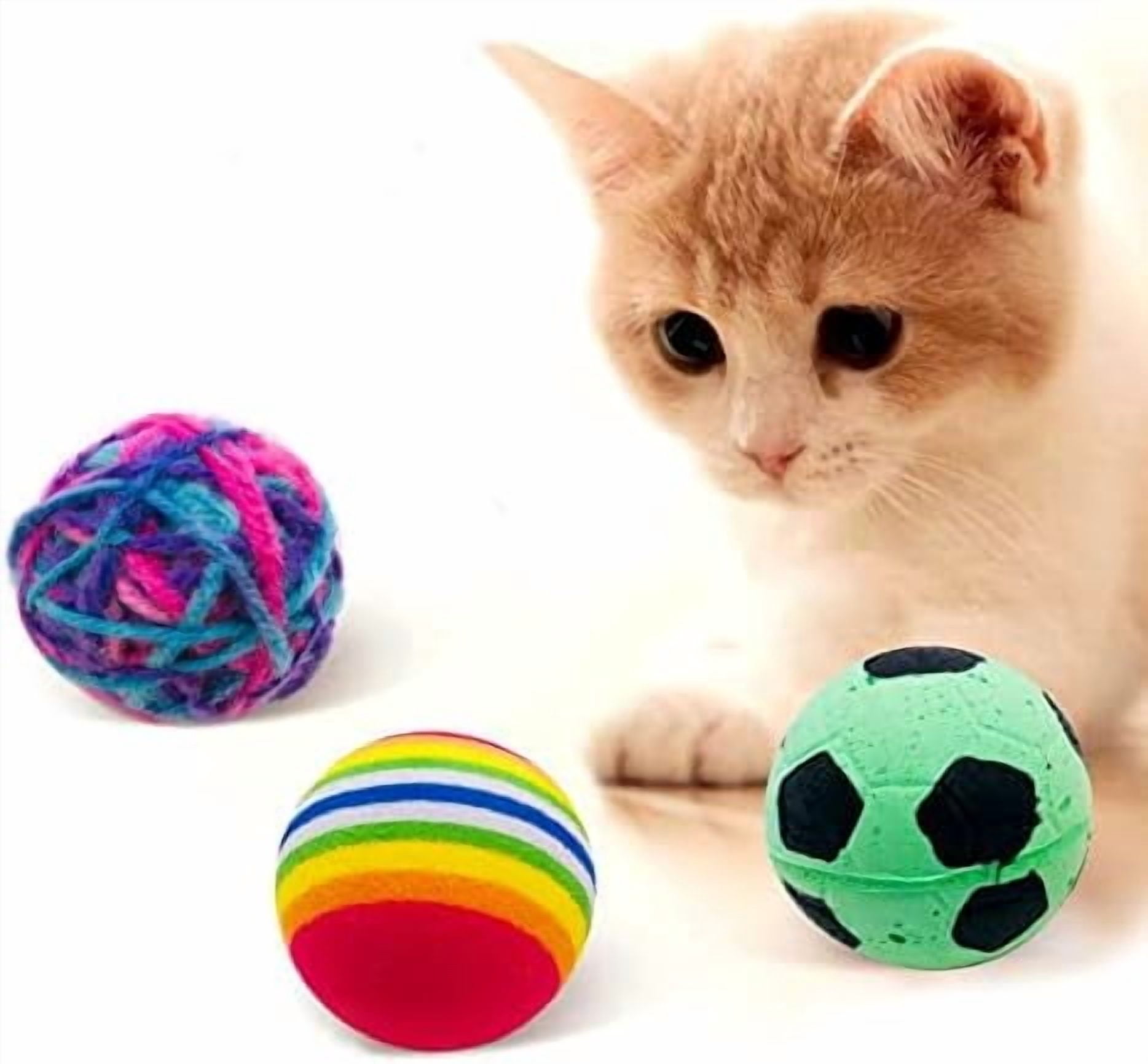 20Pcs Cats Toys Interactive Kitten Ball Toys Assortments Variety Pack for Indoor Cats Mice Feather Sparkle Crinkle Ball Bells Spring