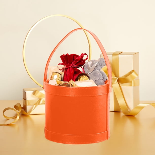 Handheld Leather Bucket Flower Box Round Handheld Gift Box Korean Style Flower Arrangement Bucket