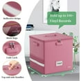 thumbnail image 4 of Vinyl Record Storage Box with Lock, Fireproof＆Water Resistant Record Organizer for 100+ Single Records(12-inch), Collapsible Storage Crate with Lid&Handles for Valuable Album Collection,Pink, 4 of 9