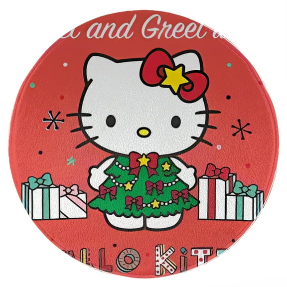 Hello Kitty Christmas Round Rug Washable Circle Rug Non Slip Round Doormat Anime Printed Flannel Round Entryway Rug Floor Carpet Round for Entrance, Entryway, Bedroom 23.6 Inch