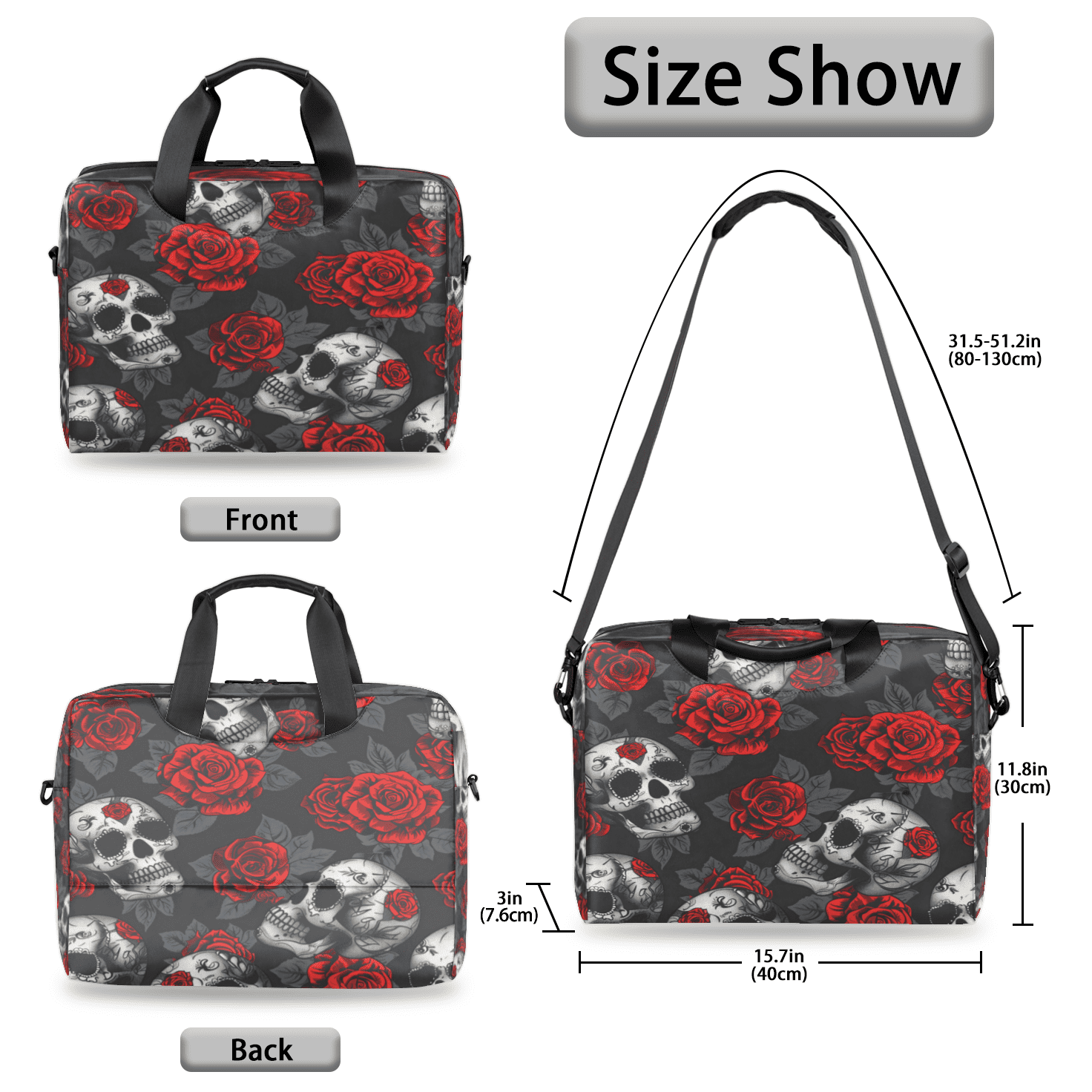 Herdesigns Skulls And Roses Laptop Bag for Women Men, Computer Case Briefcase Messenger Bags, 15-15.6 inch Laptop Sleeve Shoulder Bag