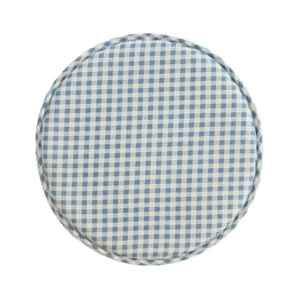 Matsuzay Cojín de asiento de pulgadas con correas, almohadilla antideslizante para silla, alfombrilla de taburete de espesor, suave, Decoración del hogar Rejillas blancas azules Diámetro 33cm