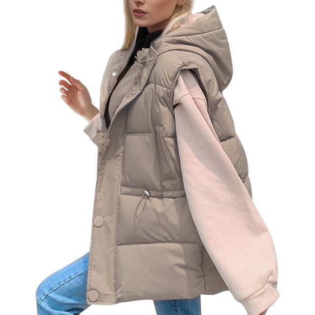 Gibobby Chaleco mujer casual, Chaleco acolchado de cuello redondo para mujer, chaleco acolchado de invierno, moderno, ligero, grueso, cálido(Caqui,G)