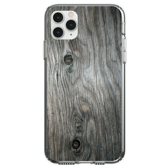 DistinctInk Clear Shockproof Hybrid Case for iPhone 12 MINI (5.4" Screen) - TPU Bumper, Acrylic Back, Tempered Glass Screen Protector - Grey Weathered Wood Grain Print - Printed Wood Grain Image