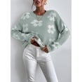 thumbnail image 4 of CoCozhu Women's Ribbed Knit Long Sleeve Top Floral Drop Shoulder Loose Sweater, 4 of 6
