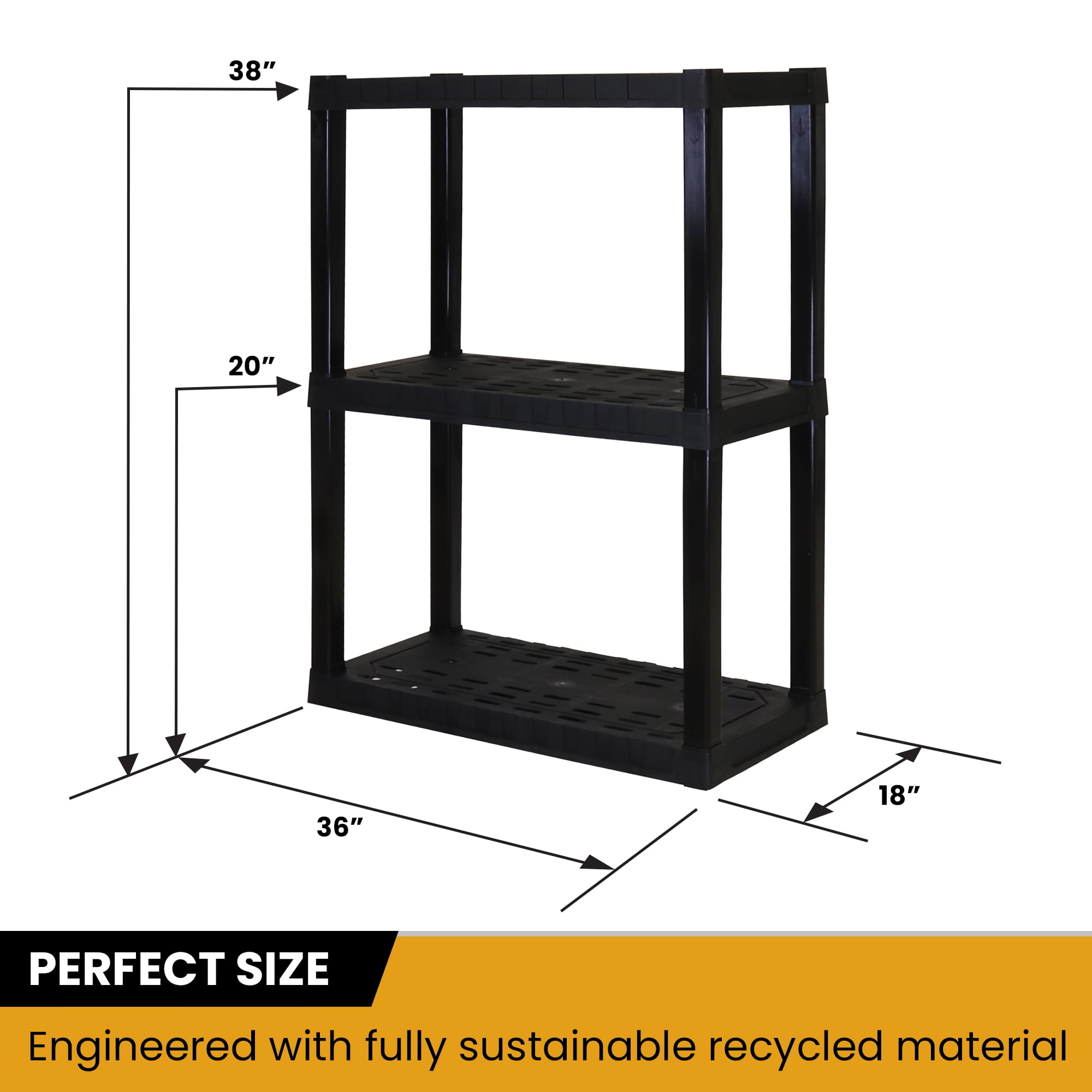 Hyper Tough plastic Storage Shelves Garage Shelving Unit 3-Tier 39"H x 30"W x 14"D, Black 300 lb Capacity